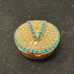 Elegant Gold and Blue Crystal Pillbox